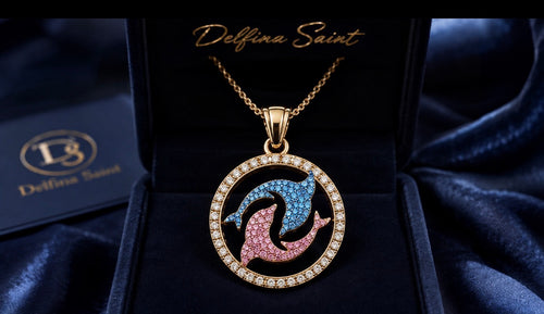 DelfinaSaint Halo Pendant in 18K gold with diamonds and sapphires